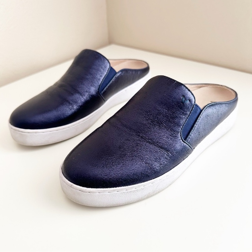 VIONIC || Splendid Dakota Metallic Navy Leather Slip-On Mules Sz 6